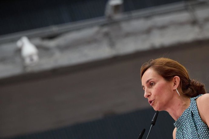 La portavoz de Más Madrid, Mónica García, interviene en un acto de campaña de Sumar.