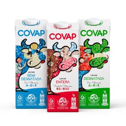 Envases de lácteos Covap diseñados por escolares para el verano de 2023.