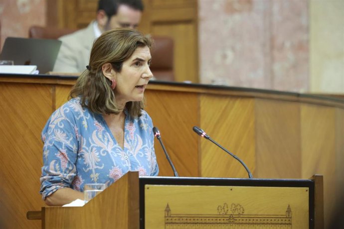 La consejera de Empleo, Empresa y Trabajo Autónomo, Rocío Blanco, en el Pleno del Parlamento andaluz.