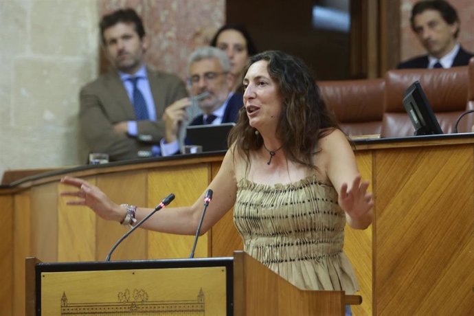 La consejera de Inclusión Social, Juventud, Familias e Igualdad, Loles López, interviene en el Pleno del Parlamento andaluz.