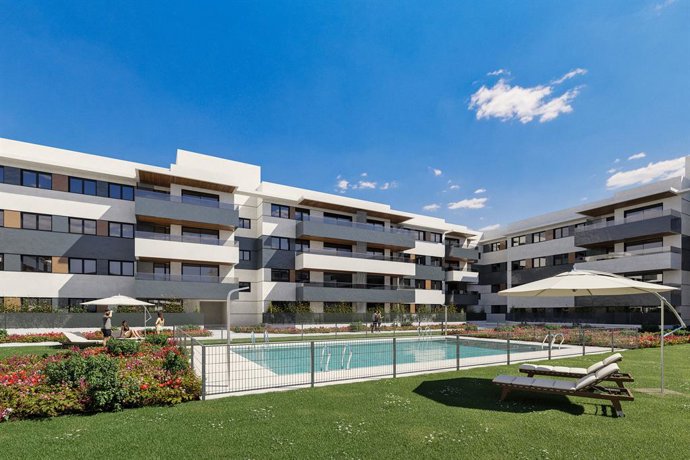 Render preliminar del proyecto COOPER Pozuelo, cooperativa de viviendas desarrollada por Gestilar y ubicada en el nuevo desarrollo de Pozuelo de Alarcón, denominado ARPO.