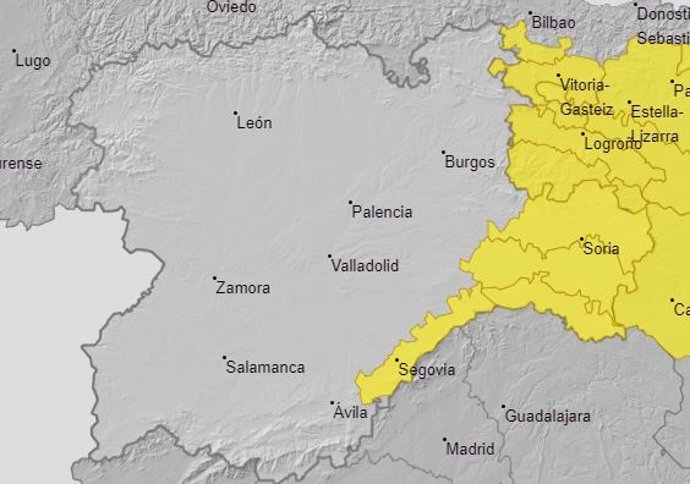 Avisos por tormentas este jueves en Treviño, Soria y el sistema central de Segovia.