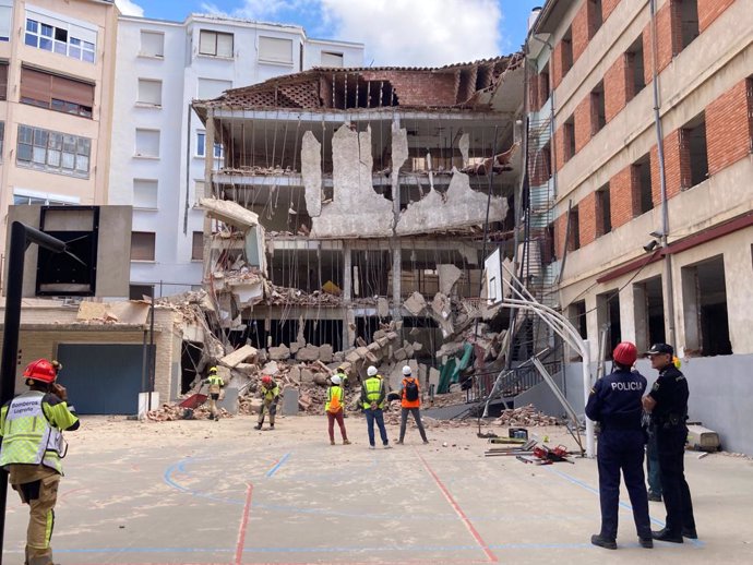 Restos de un derrumbamiento en las obras del colegio Adoratrices, a 25 de julio de 2023, en Logroño, La Rioja (España)