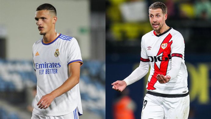 El central del Real Madrid Rafa Marin y el futbolista del Rayo Vallecano Florian Lejeune.