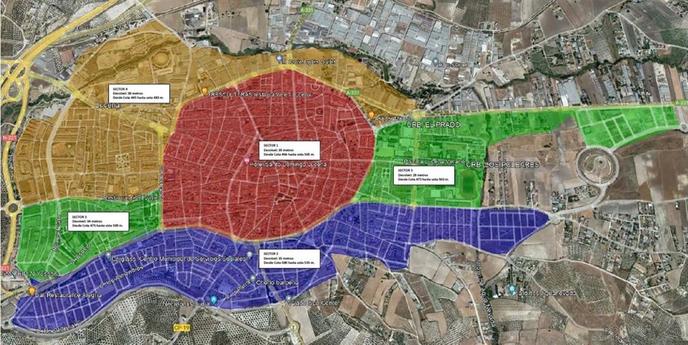 Mapa con las restricciones de agua en Lucena.