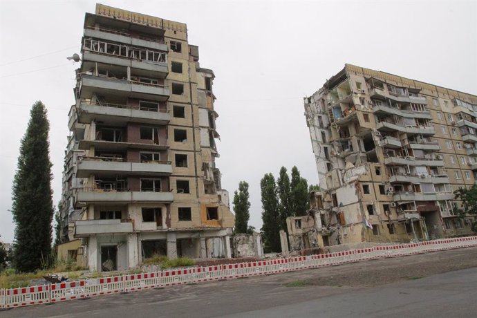 July 20, 2023, Dnipro, Ukraine: A destroyed apartment block 50 residents of which were killed by a Russian missile strike on January 14, 2023, on Peremohy Embankment, Dnipro, eastern Ukraine