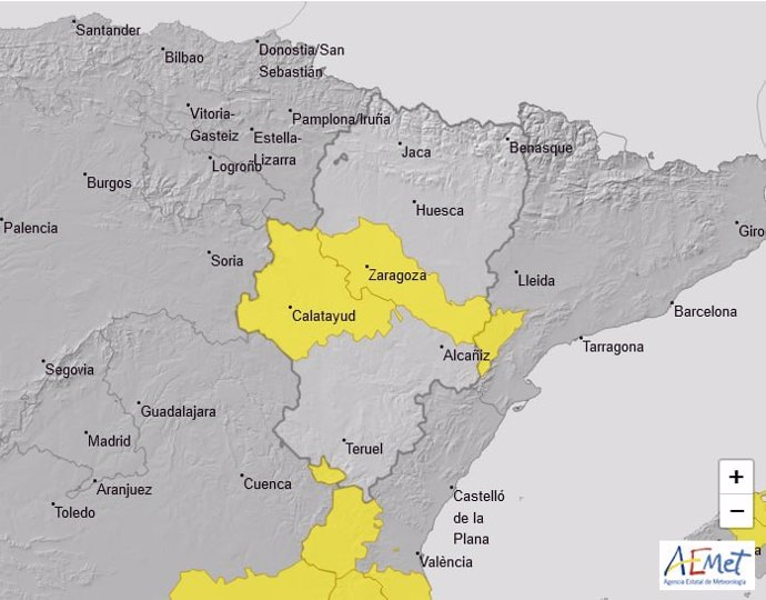 Aemet emite un aviso de nivel amarillo por temperatura máxima para este sábado en la provincia de Zaragoza.