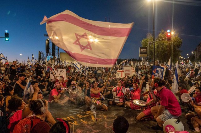 July 24, 2023, Tel Aviv, Israel, Israel: Thousands of protest in Jerusalem calling for rebellion, after the Knesset passed the first part of the judiciary overhaul Monday, barring the supreme court from invalidating unreasonable government decisions,Image