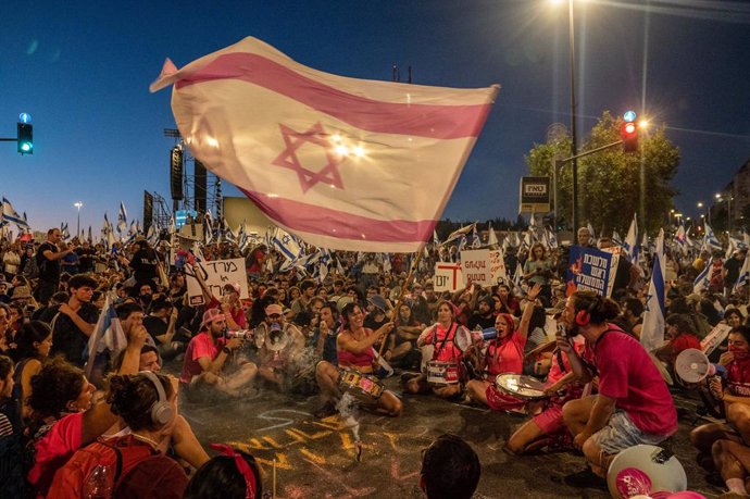 July 24, 2023, Tel Aviv, Israel, Israel: Thousands of protest in Jerusalem calling for rebellion, after the Knesset passed the first part of the judiciary overhaul Monday, barring the supreme court from invalidating unreasonable government decisions,Ima