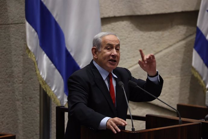 Archivo - 23 May 2023, Israel, Jerusalem: Israeli Prime Minister Benjamin Netanyahu  speaks in front of the Knesset ahead of the budget vote. Photo: Ilia Yefimovich/dpa