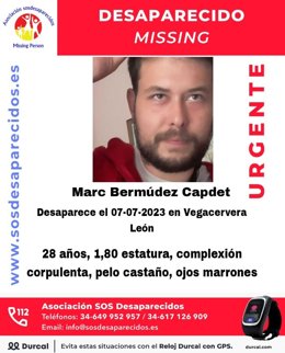 Alerta de SOS Desaparecidos para localizar a Marc Bermúdez.