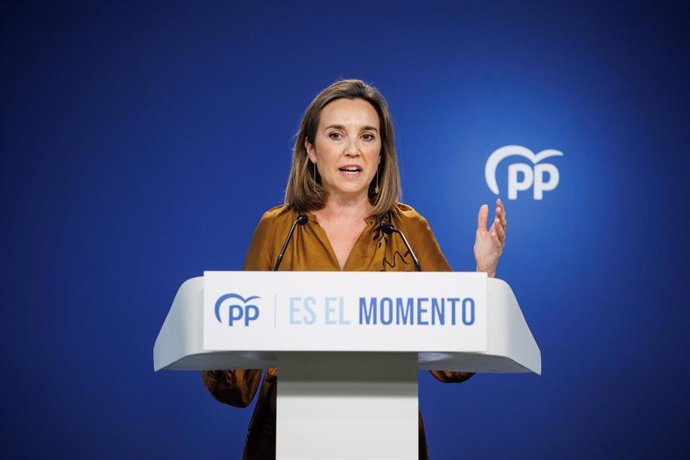 La secretaria general del PP, Cuca Gamarra, durante una rueda de prensa, en la sede del PP, a 31 de julio de 2023, en Madrid (España). Durante la comparecencia, Gamarra, ha exigido al presidente del Gobierno en funciones, que asuma que es "el perdedor" 