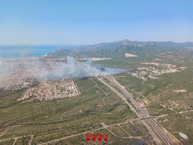 Imatge de l'incendi que crema aquest dimarts a Mont-roig del Camp (Tarragona)