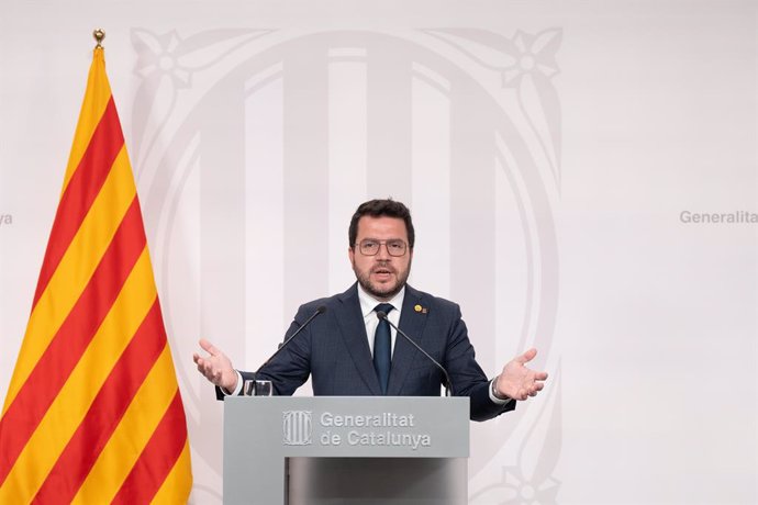 El president de la Generalitat, Pere Aragons, intervé durant una roda de premsa, posterior al Consell Executiu, a 1 d'agost de 2023, a Barcelona, Catalunya (Espanya). Aragons ha instat a "aprofitar" el resultat obtingut per les forces soberan