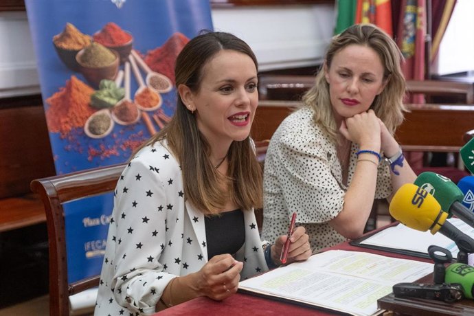 La teniente de alcalde delegada de Desarrollo Económico y Fomento de Empleo, Turismo y Comercio, Beatriz Gandullo, y la vicepresidenta de la Fundación Provincial de Cultura de la Diputación, Vanesa Beltrán, en rueda de prensa