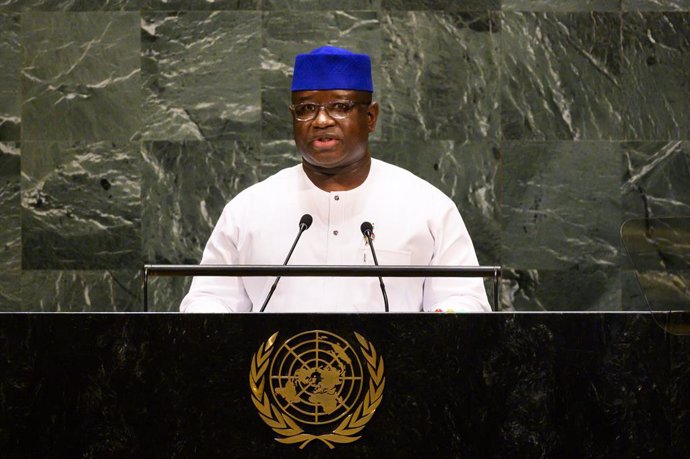 Archivo - September 26, 2019, New York, NY, U.S: September 26, 2019 - New York, NY, United States: JULIUS MAADA BIO, President of Sierra Leone, speaking at the General Assembly at the United Nations.