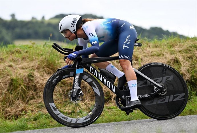 La ciclista española Sheyla Gutiérrez durante una prueba con el Movistar Team
