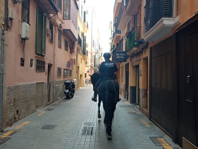 Archivo - Agente a caballo de la Policía Local de Palma.