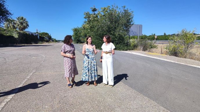 Casanueva (centro) y Esteo (dcha.), en la visita a la carretera A-431 en Palma del Río.