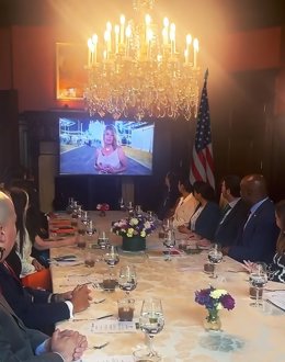 Intervención de la alcaldesa de Huelva, Pilar Miranda, en la presentación de Binómico en Washington.