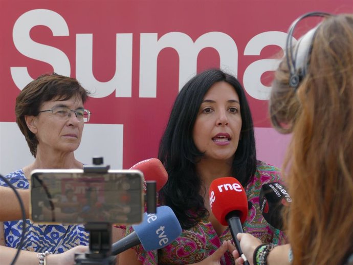La eurodiputada de Podemos Idoia Villanueva, en un acto de campaña de Sumar.