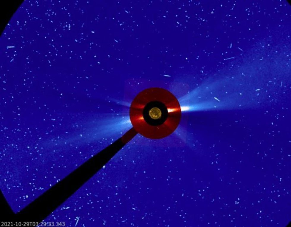 El estallido solar fotografiado por SOHO el 28 de octubre de 2021