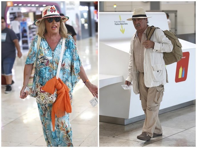 Lydia Lozano y su marido, Charly, en el aeropuerto de Madrid