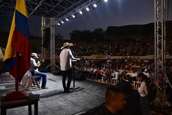 El presidente de Colombia, Gustavo Petro, durante un discurso en la Asamblea Popular Campesina para la reactivación del Sistema Nacional de Reforma Agraria y Desarrollo Rural