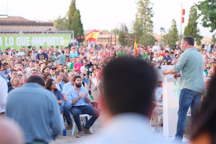 El líder de Vox, Santiago Abascal, en un mitin en Toledo