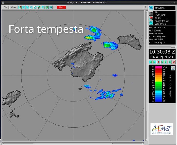 Aemet avisa de una fuerte tormenta que se está acercando a la zona de Pollena y que puede ir acompañada de viento