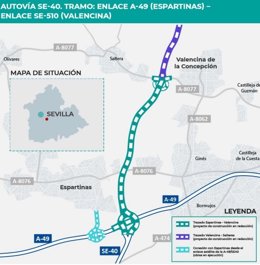 Trazado del tramo entre Espartinas y Valencia de la SE-40, en Sevilla.