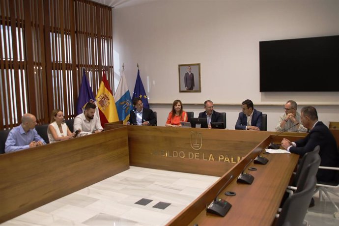 El consejero de Obras Públicas, Vivienda y Movilidad del Gobierno de Canarias, Pablo Rodríguez, mantiene una reunión en el Cabildo de La Palma