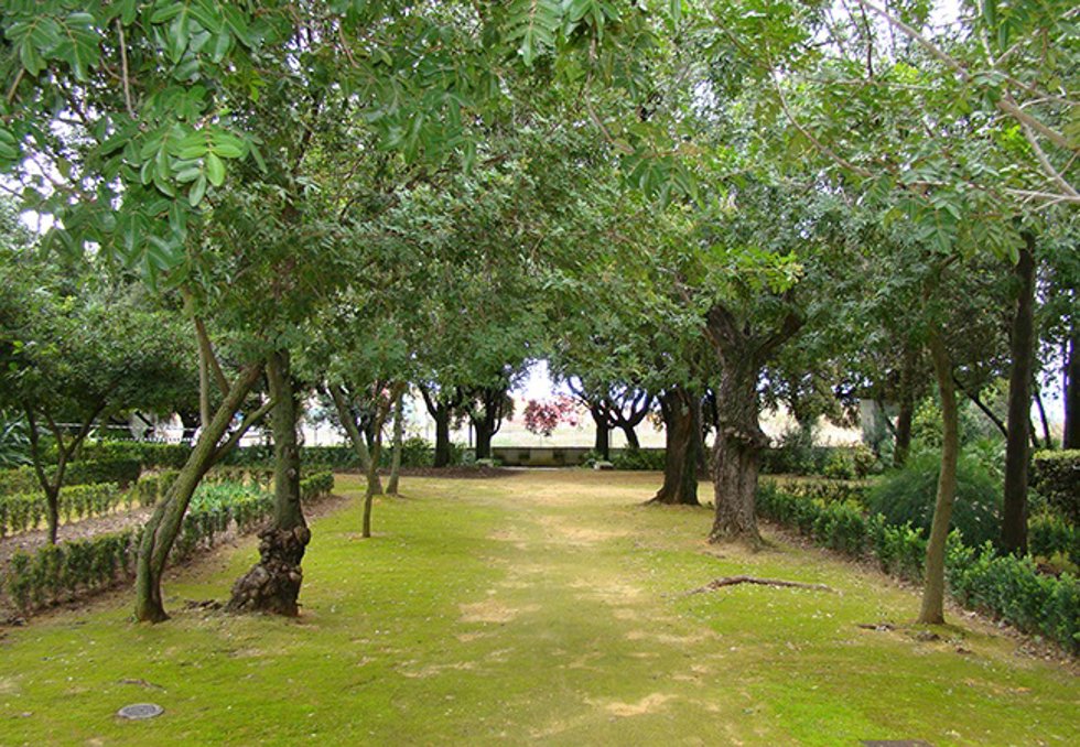 Archivo - Jardines del Colegio Mayor Santa María del Buen Aire, en Castilleja de Guzmán, en Sevilla.