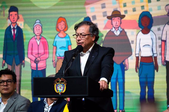 August 3, 2023, Bogota, Cundinamarca, Colombia: Colombian president Gustavo Petro during a ceremony to begin a six-month cease-fire as part of a process to begin a permanent peace between the ELN and the government in Bogota, Colombia on August 3, 2023.