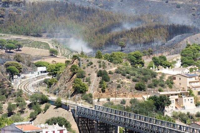 Fum d'un incendi forestal a Colera