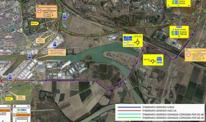 Sevilla.-Corte total del tráfico de la SE-30 del 7 al 11 de agosto por las obras del puente del Centenario