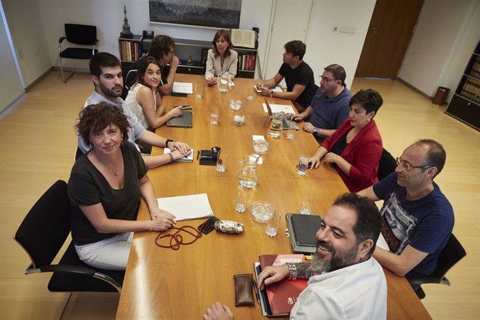 Representantes de PSN, Geroa Bai y Contigo-Zurekin durante una reunión en el Parlamento de Navarra, a 7 de agosto de 2023, en Pamplona, Navarra (España). Representantes de PSN, Geroa Bai y Contigo-Zurekin se han reunido esta tarde para tratar de cerrar 