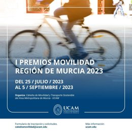 Cartel delos I Premios de Movilidad Región de Murcia convocados por la Cátedra de Movilidad y Transporte Sostenible del Área Metropolitana de Murcia-UCAM.