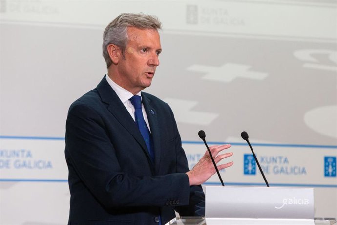 Archivo - Alfonso Rueda comparece en la Xunta tras la reunión semanal de su Ejecutivo.