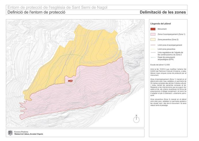 Plano del entorno de protección de la iglesia de Sant Serni de Nagol, en la parroquia de Sant Juli de Lria (Andorra)