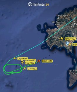 Recorrido de los vuelos durante las fiestas patronales de Ibiza.