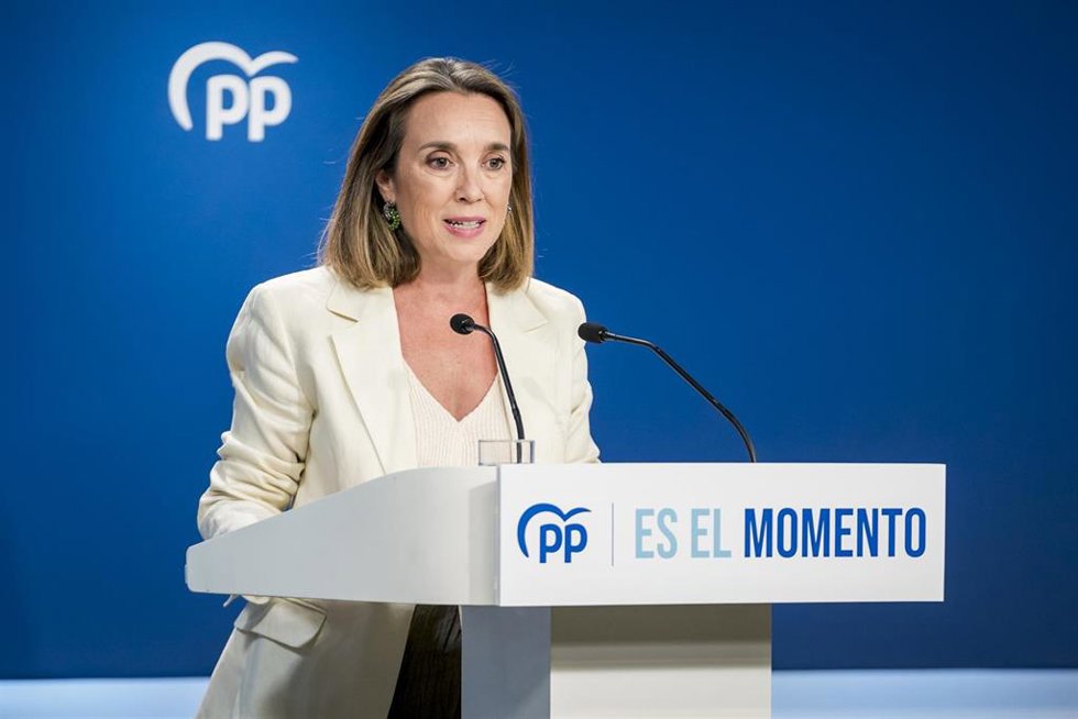 La secretaria general del Partido Popular, Cuca Gamarra, comparece en rueda de prensa tras las reunión del Comité de Dirección del Partido Popular, en la sede del partido en calle Génova, a 9 de agosto de 2023, en Madrid (España). Tras esta reunión para