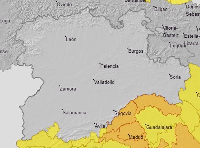 El mapa de Castilla y León, prácticamente sin avisos por calor para este jueves, 10 de agosto.