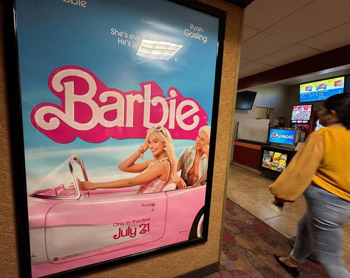 July 22, 2023, Santa Barbara, California, U.S.A: Barbie Poster near a concession stand: ..Barbie premiered this weekend in theaters across the world, including here at the Fiesta Five Theater in Santa Barbara, CA.