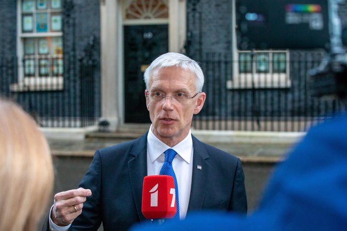 Archivo - March 14, 2022, London, England, United Kingdom: Prime Minister of Latvia ARTURS KRISJANIS KARINS  is seen speaking to press at 10 Downing Street.