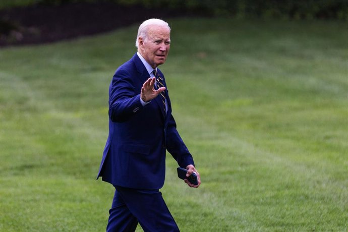 August 7, 2023, Washington, District of Columbia, USA: President JOE BIDEN walks to the Oval Office, passing the press, after arriving at the White House.