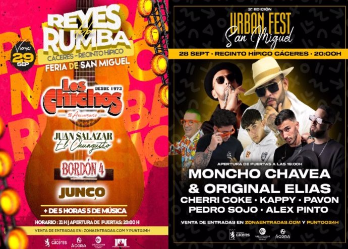 Cartel de los conciertos de la Feria de San Miguel en Cáceres