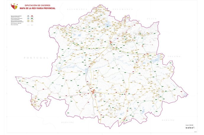 Mapa oficial de carreteras de la provincia de Cáceres