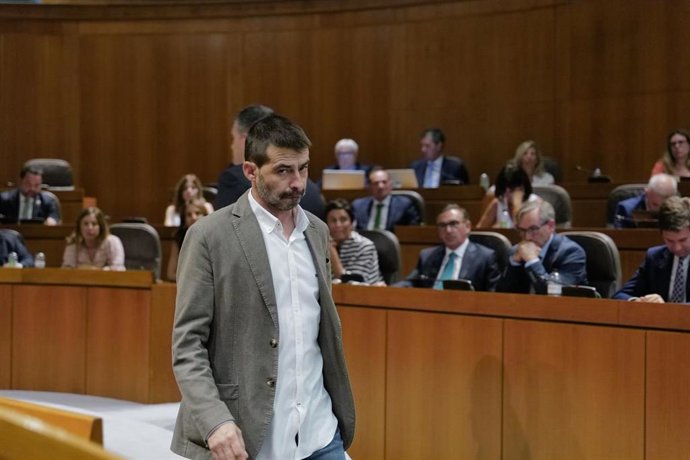 El coordinador general de IU Aragón y diputado autonómico, Álvaro Sanz, durante el Pleno de las Cortes de Aragón.
