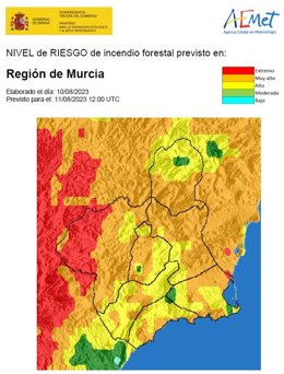Disminuye el riesgo de incendios forestales en la Región sigue siendo alto o muy alto en la mayor parte de la misma